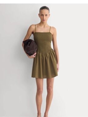 Everlane NWT Olive Smocked Bodice Spaghetti Strap Mini Dress size S